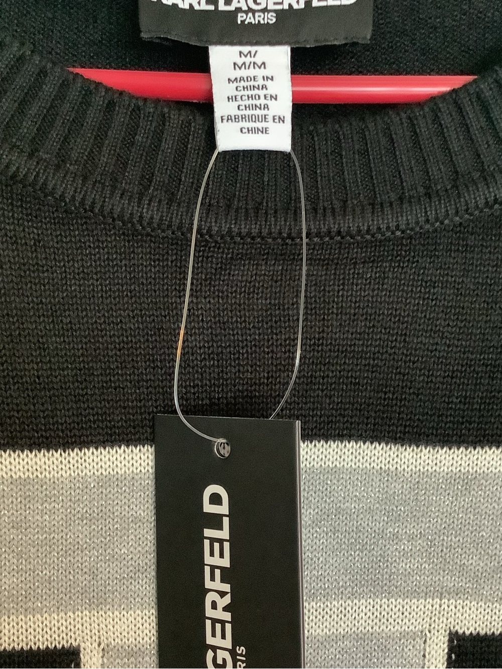 Karl Lagerfeld Black Crewneck Sweater with Cream and Beige Perfume Motif - Picture 3 of 6